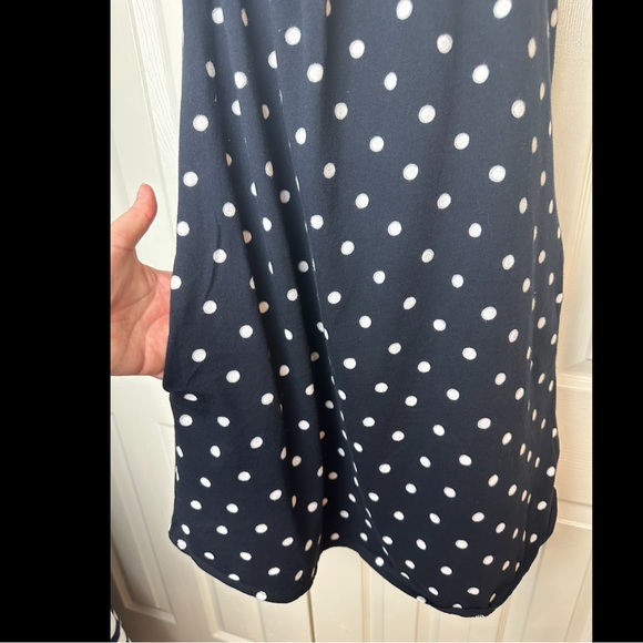New LANDS END Tank Dress Black Gray White Polka Dot Pleated Pockets Swim Coverup - Picture 3 of 8